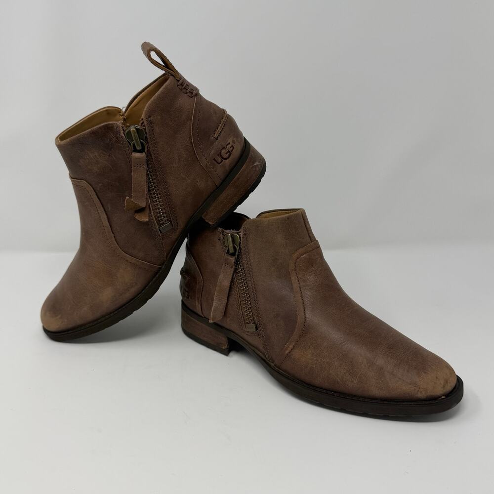 UGG Leather Side Zip Ankle Boots Women 6